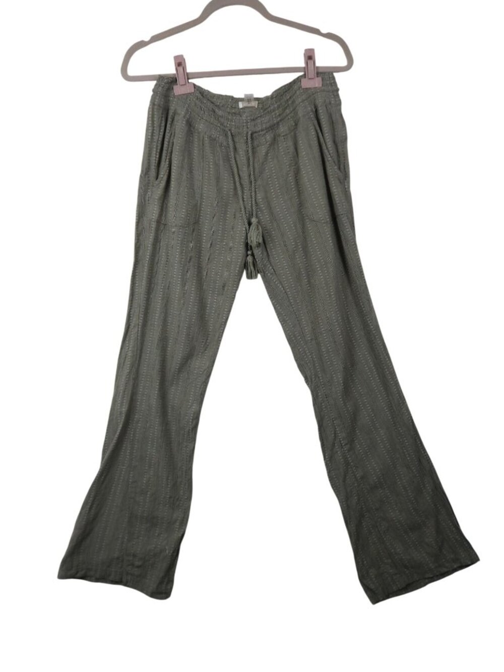 ✨3/$30 Roxy 10 M L Green Textured Women Drawstring Pants Relaxed Fit Boho Beachy